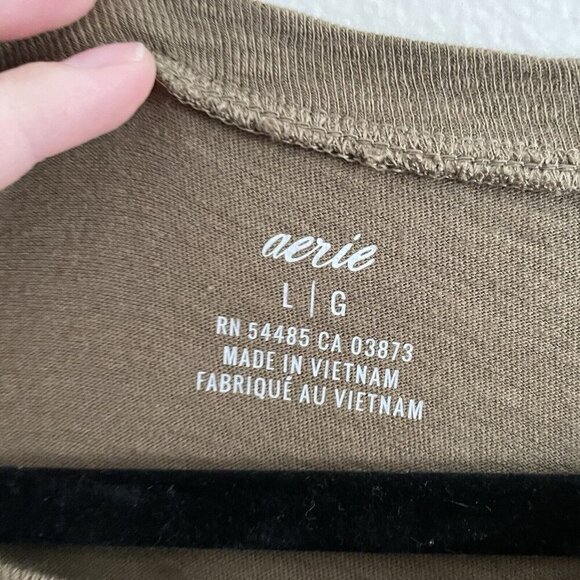 Aerie Women L Olive Green Cotton Casual Long Sleeve Side Tie T-Shirt Dress - Picture 9 of 12